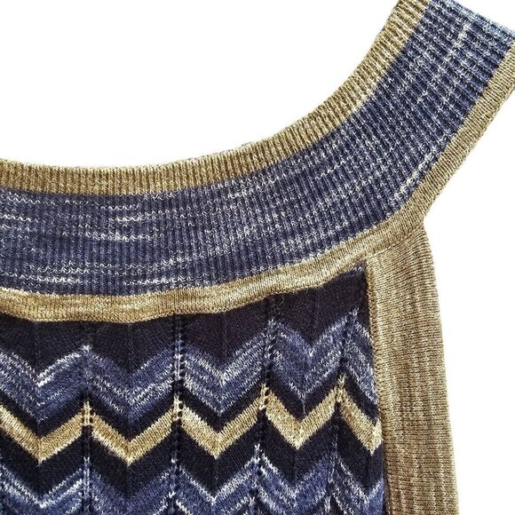 Cotton By Autumn Cashmere Zigzag Sleeveless Dress, Blue/Tan, Size Small - Picture 6 of 8